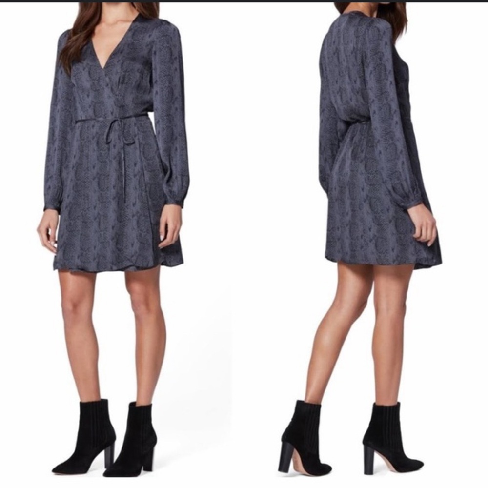 Snake Print Wrap Tie Mini Dress Paige Garance Dark Knight Sonoran